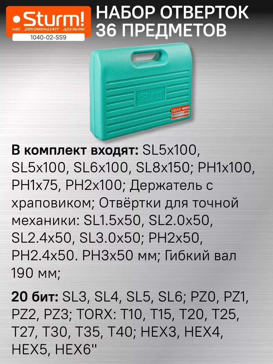 Бирюзовый набор отверток 1040-02-SS9