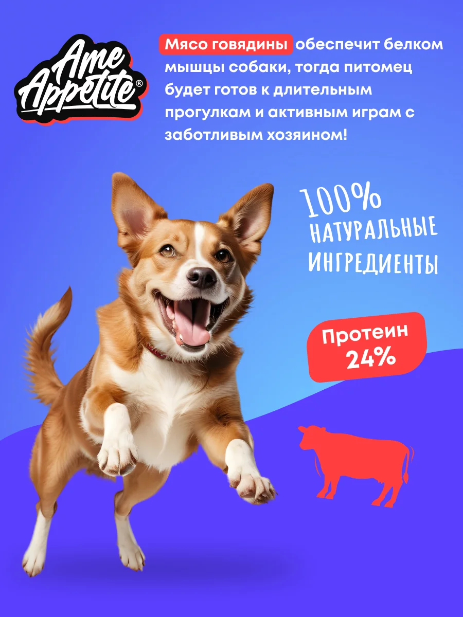 AmeAppetite сухой корм с говядиной для взрослых собак всех пород от 1 года