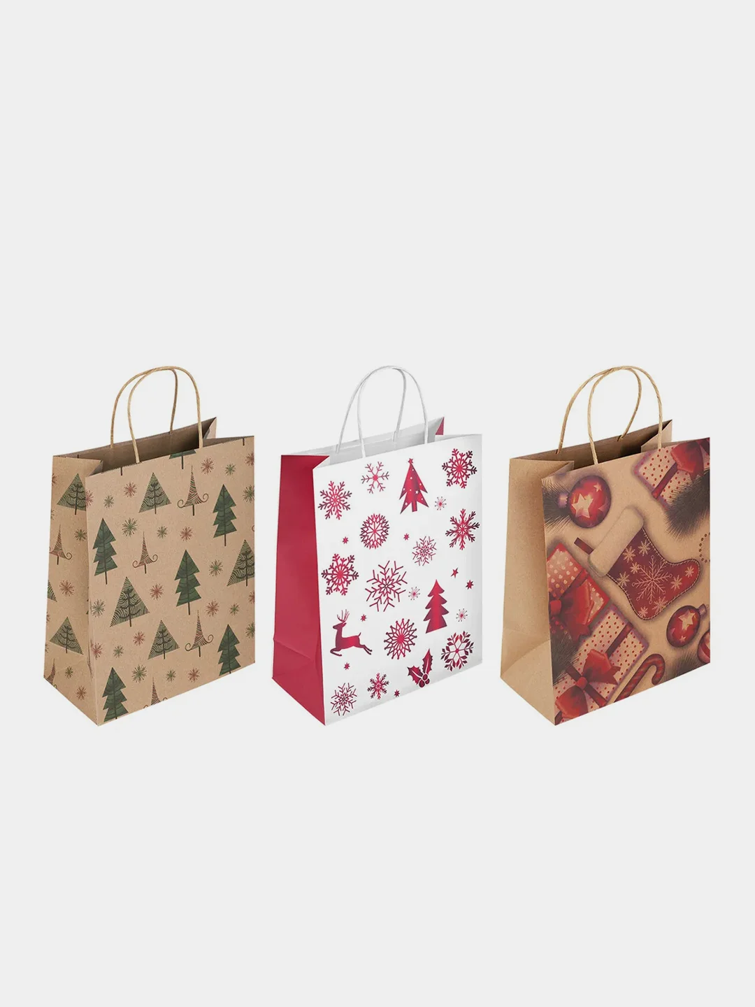 Пакет подарочный новогодний ЗОЛОТАЯ СКАЗКА Kraft Winter Set, 26x13x32 см, 1 штука