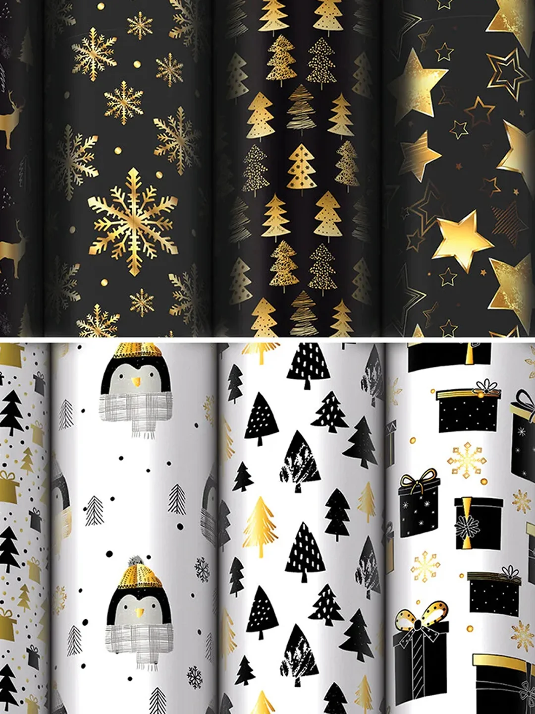 Бумага упаковочная новогодняя ЗОЛОТАЯ СКАЗКА "Black.Gold.White", 70х100 см, 10 дизайнов