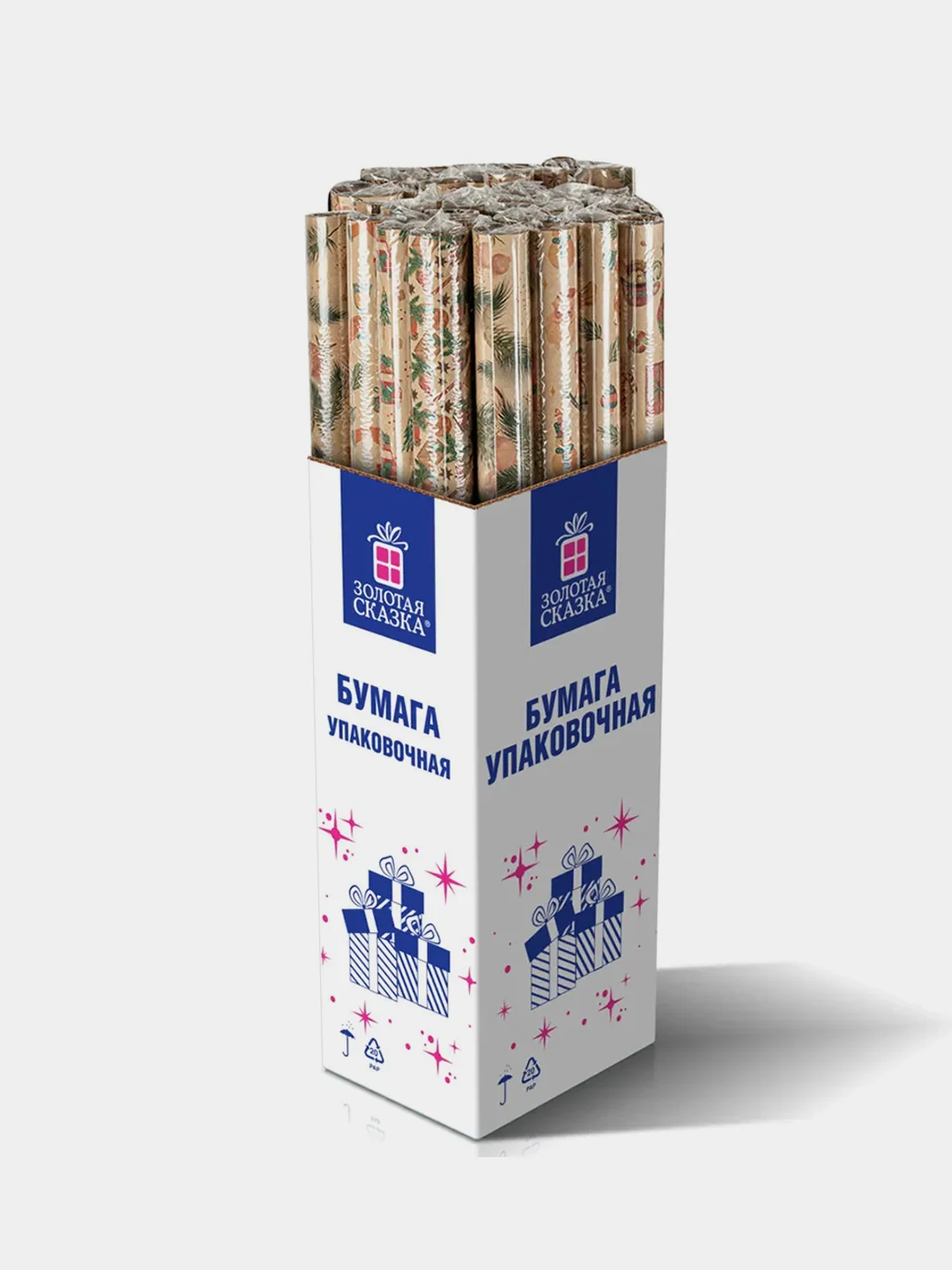 Бумага упаковочная новогодняя ЗОЛОТАЯ СКАЗКА Christmas Kraft, 70х100 см, 10 дизайнов