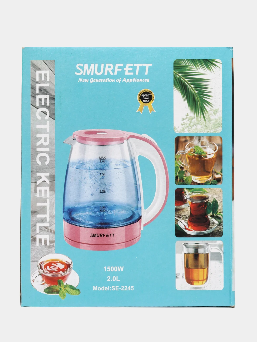 Красный электрический чайник Smurfett с подсветкой, стеклянный