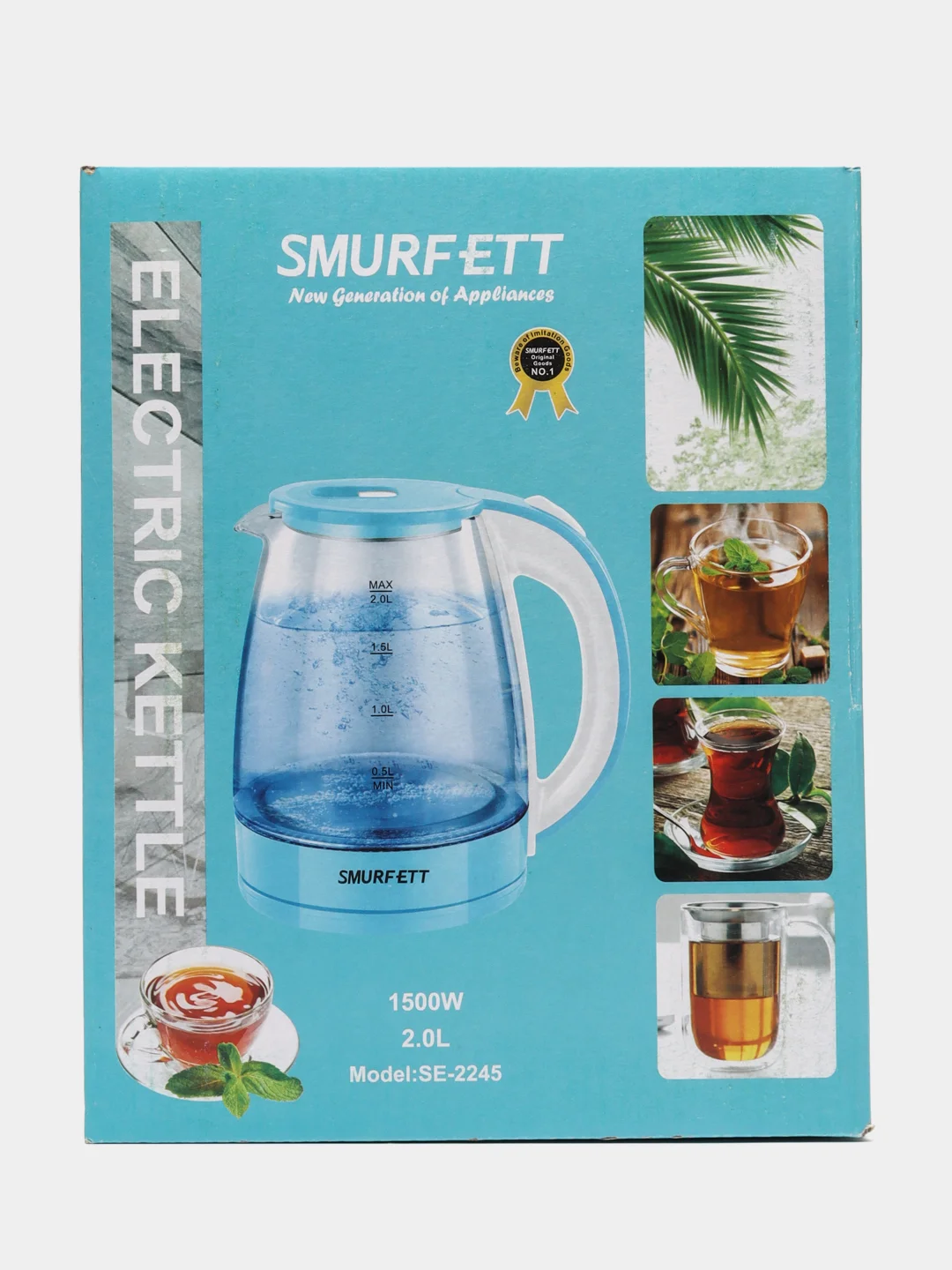 Черный электрический чайник Smurfett с подсветкой, стеклянный
