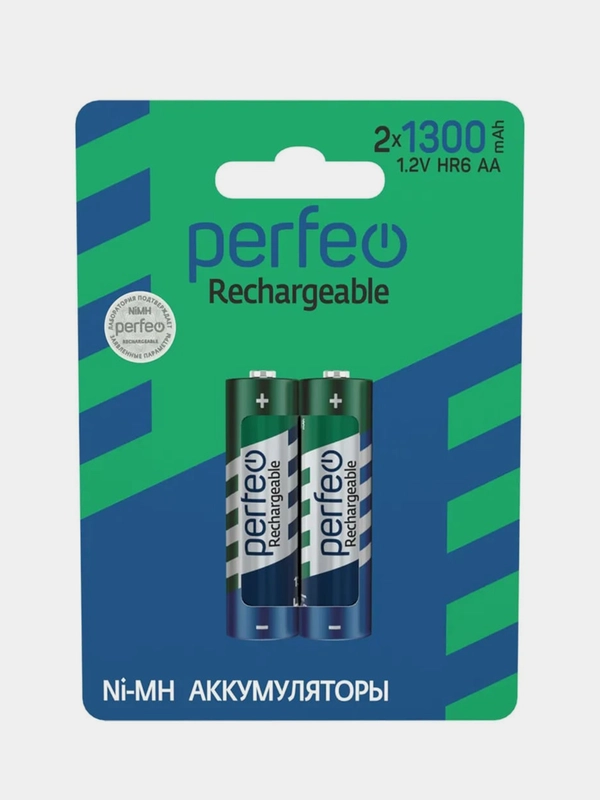 Аккумуляторные батарейки Perfeo AA 1300 mAh, Ni-Mh, 1.2V, 2 штуки