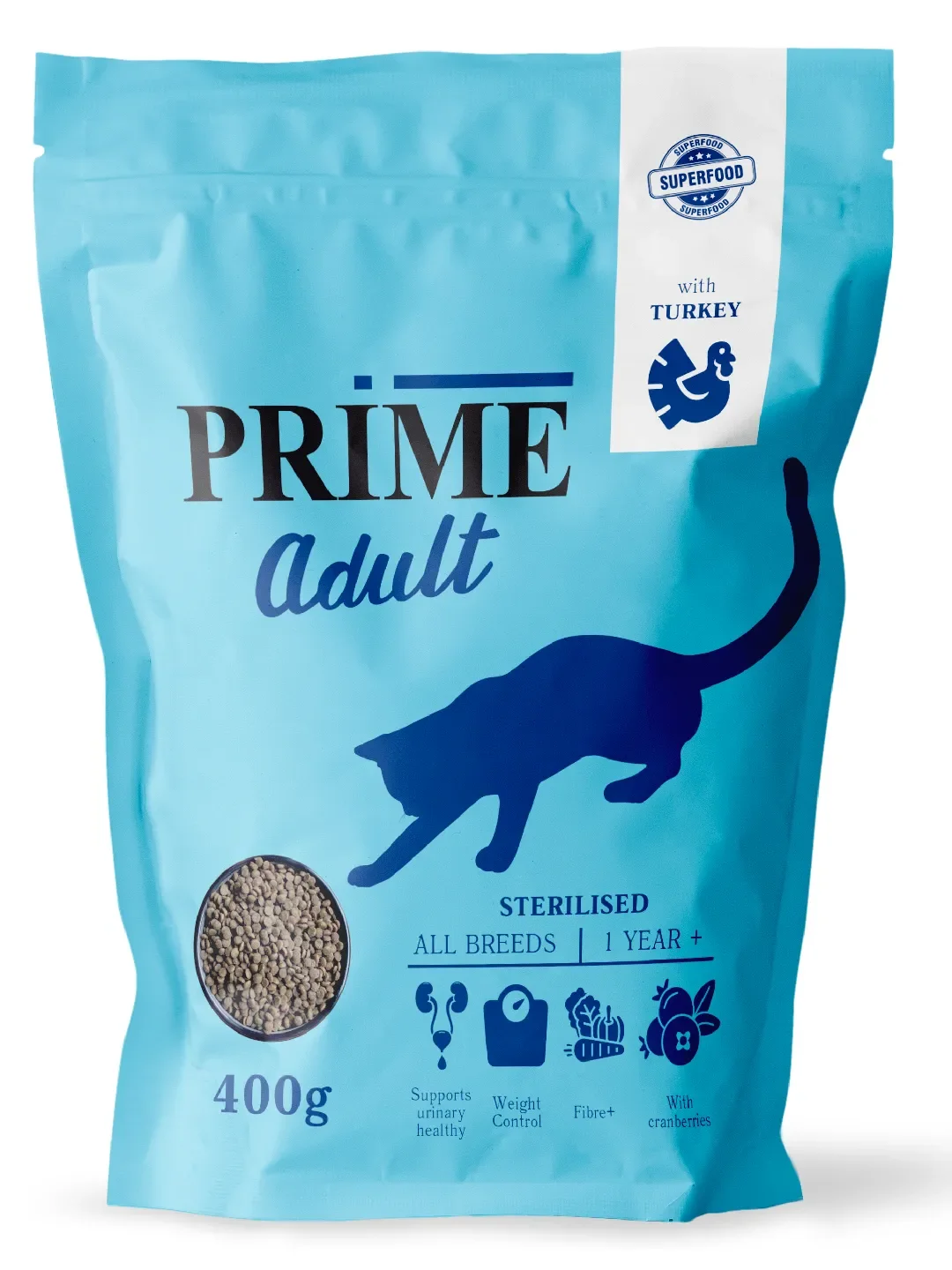 Корм для кошек сухой для стерилизованных PRIME на индейке