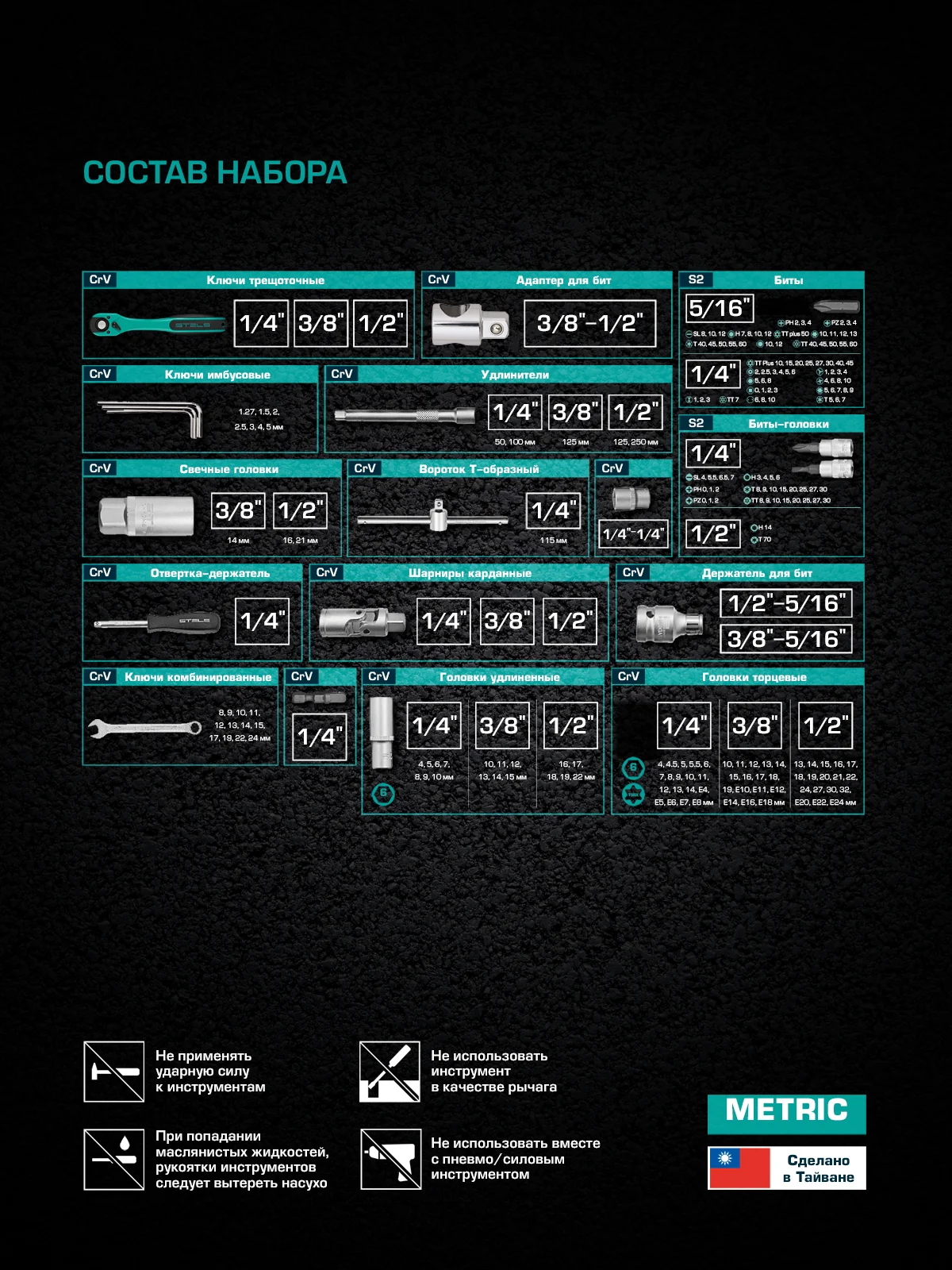 Набор инструментов для автомобиля, 216 предметов, STELS, 14115