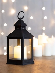 Декоративный фонарь со свечкой Neon-Night, черный корпус, 10,5х10,5х24 см, теплый белый
