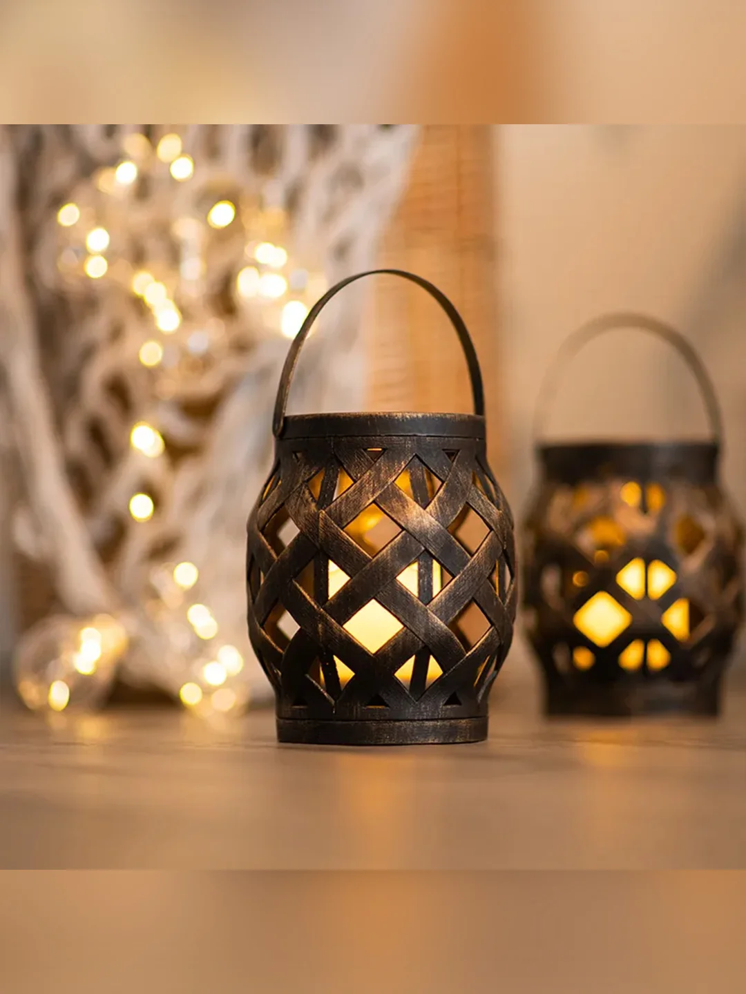 Декоративный фонарь со свечкой Neon-Night, плетеный, бронза, 14х14х16,5 см, теплый белый