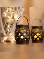 Декоративный фонарь со свечкой Neon-Night, плетеный, бронза, 14х14х16,5 см, теплый белый