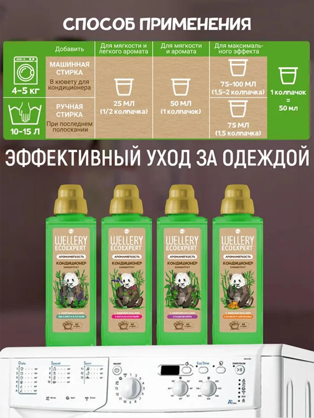 Кондиционер для белья WELLERY ECOEXPERT Арома Мягкость, с эфирным маслом мяты, 1 л