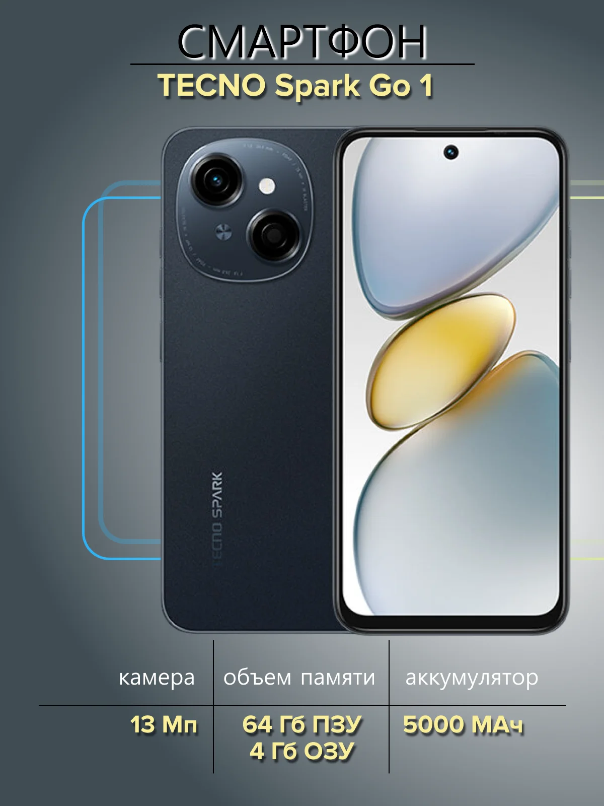 Черный смартфон Tecno Spark Go 1 4/64Гб