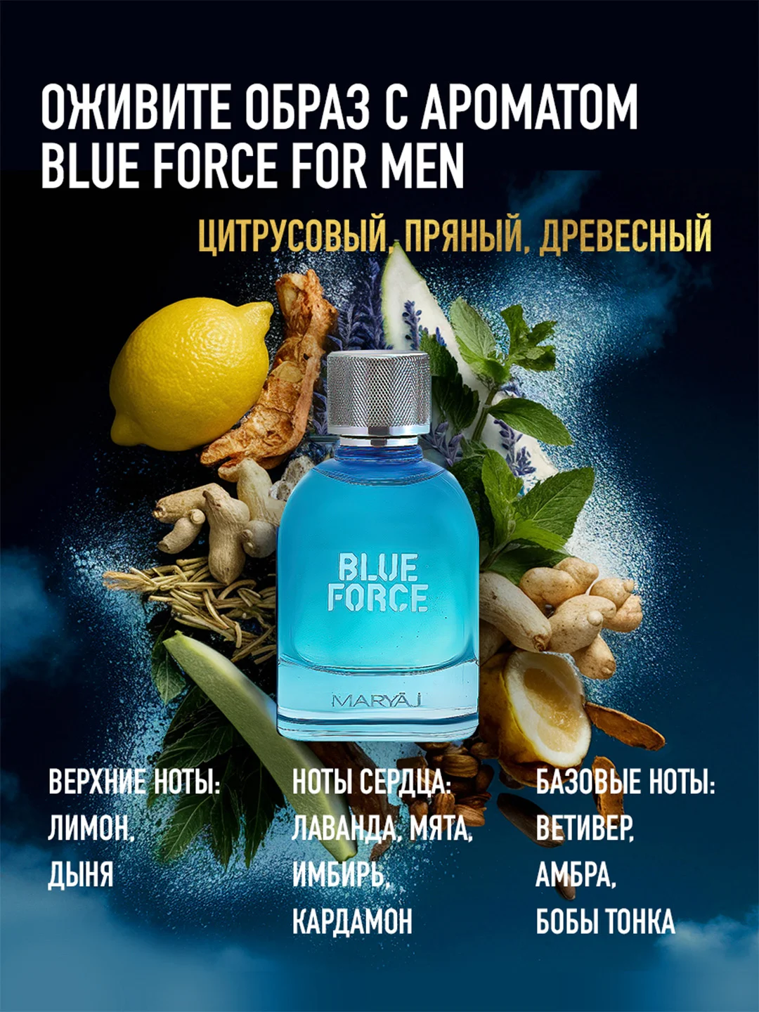 Парфюмерная вода мужская MARYAJ BLUE FORCE, 100 мл