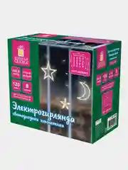 Электрогирлянда-занавес Золотая сказка "Звезды, луна", 3х0,8 м, тёплый белый, 220 V
