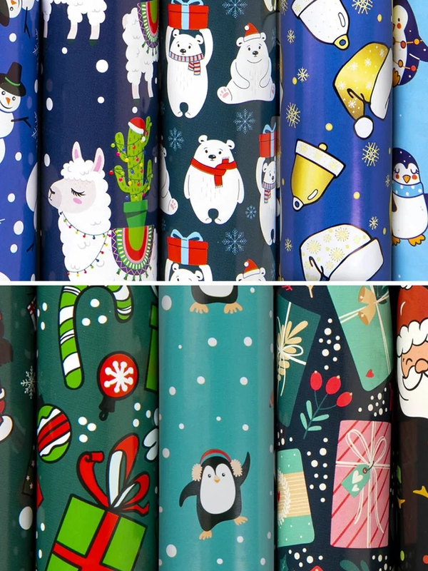 Бумага упаковочная новогодняя ЗОЛОТАЯ СКАЗКА Snow Fun, 70х100 см, 10 дизайнов