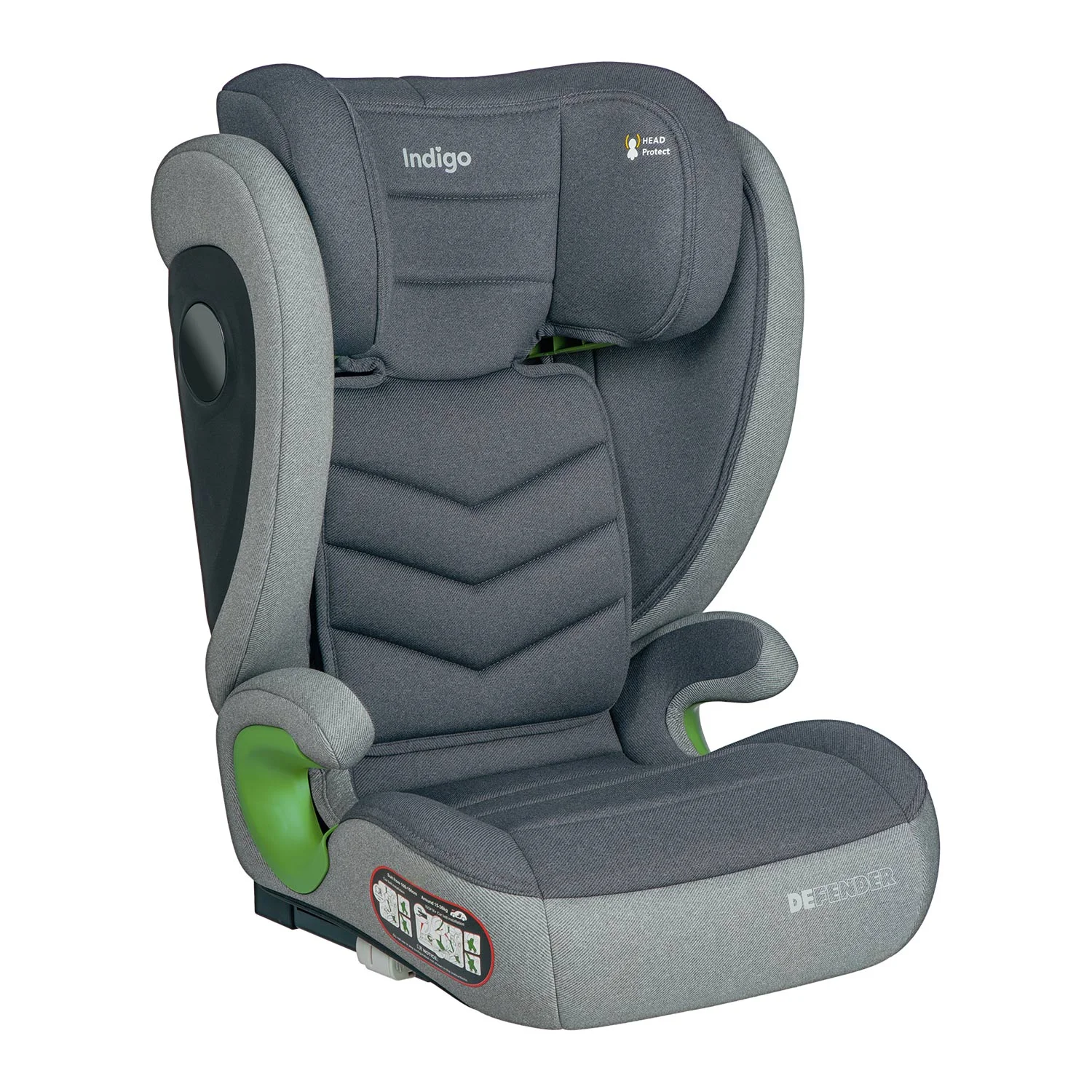 Тёмно-серый детское автокресло бустер Indigo DEFENDER I-SIZE Isofix растущее, от 15 до 36 кг