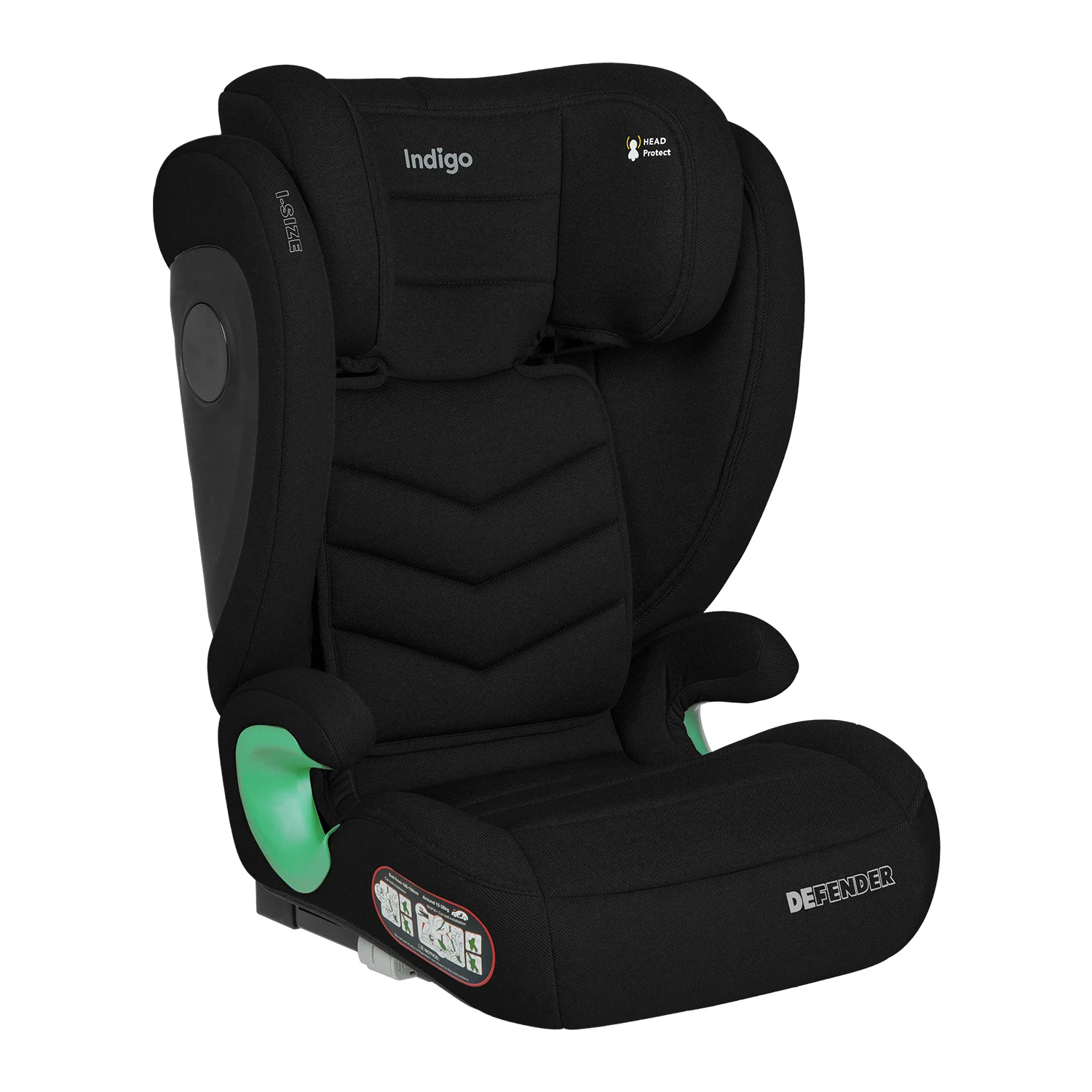Черный детское автокресло бустер Indigo DEFENDER I-SIZE Isofix растущее, от 15 до 36 кг