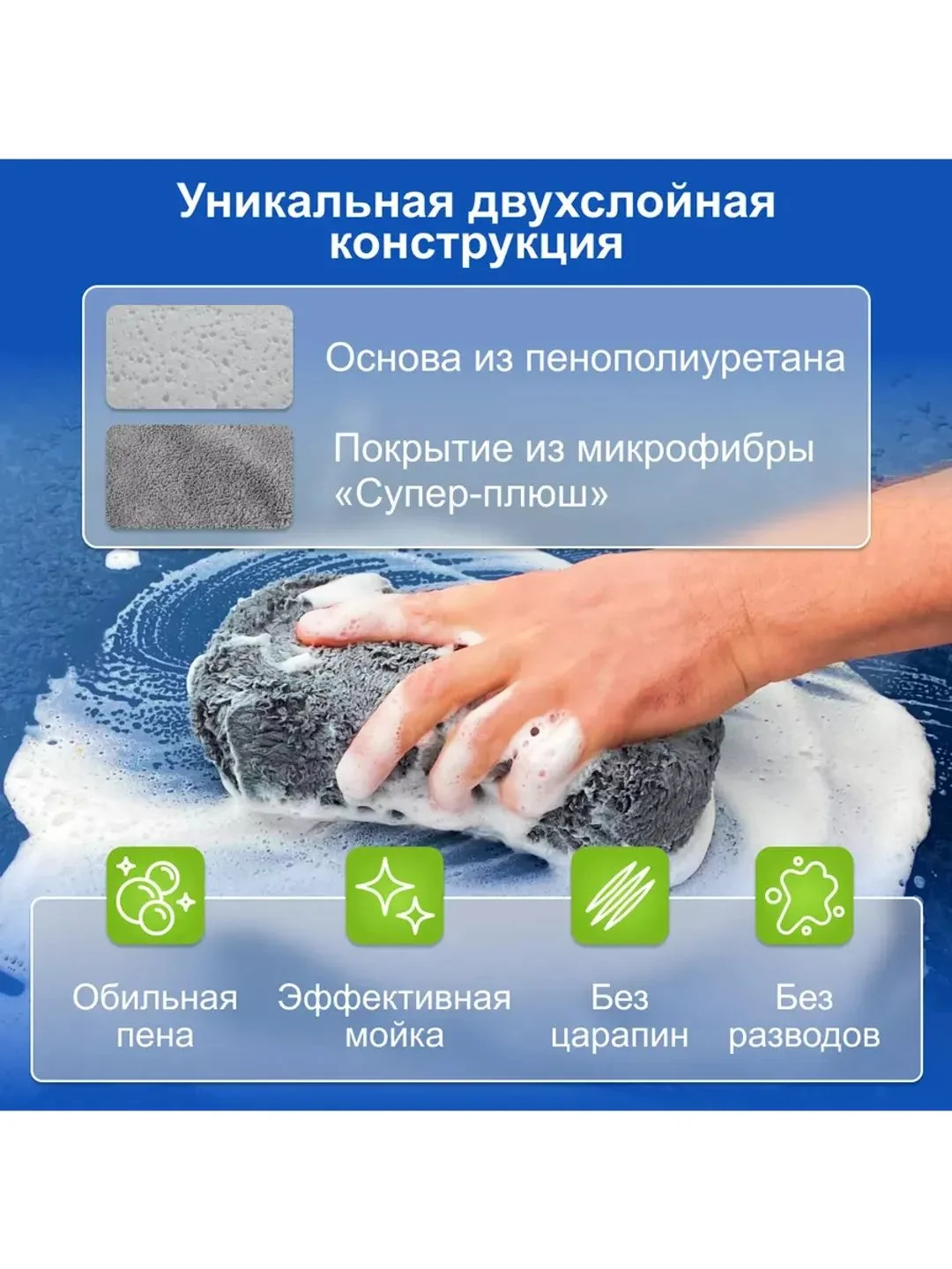 Губка микрофибра супер-плюш для автомобиля