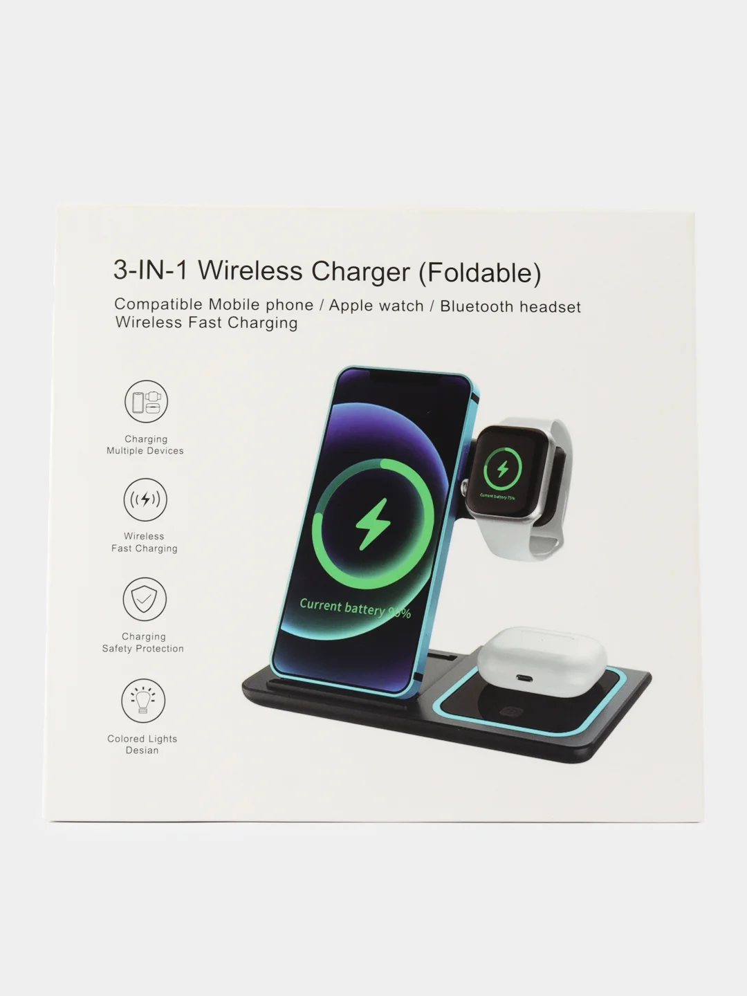 Белый беспроводная зарядка 3 в 1, для iPhone, iWatch, AirPods, Android