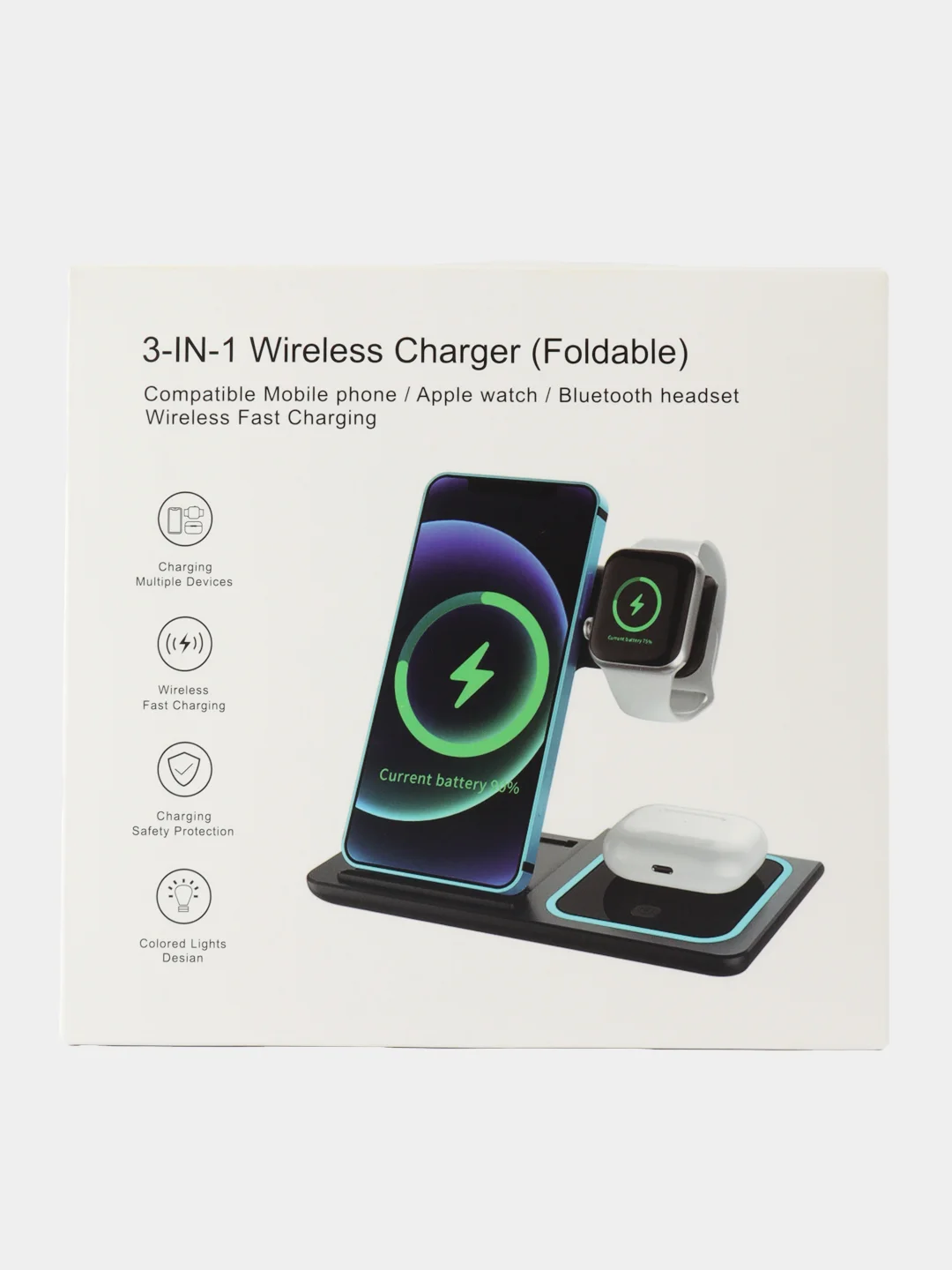 Черный беспроводная зарядка 3 в 1, для iPhone, iWatch, AirPods, Android
