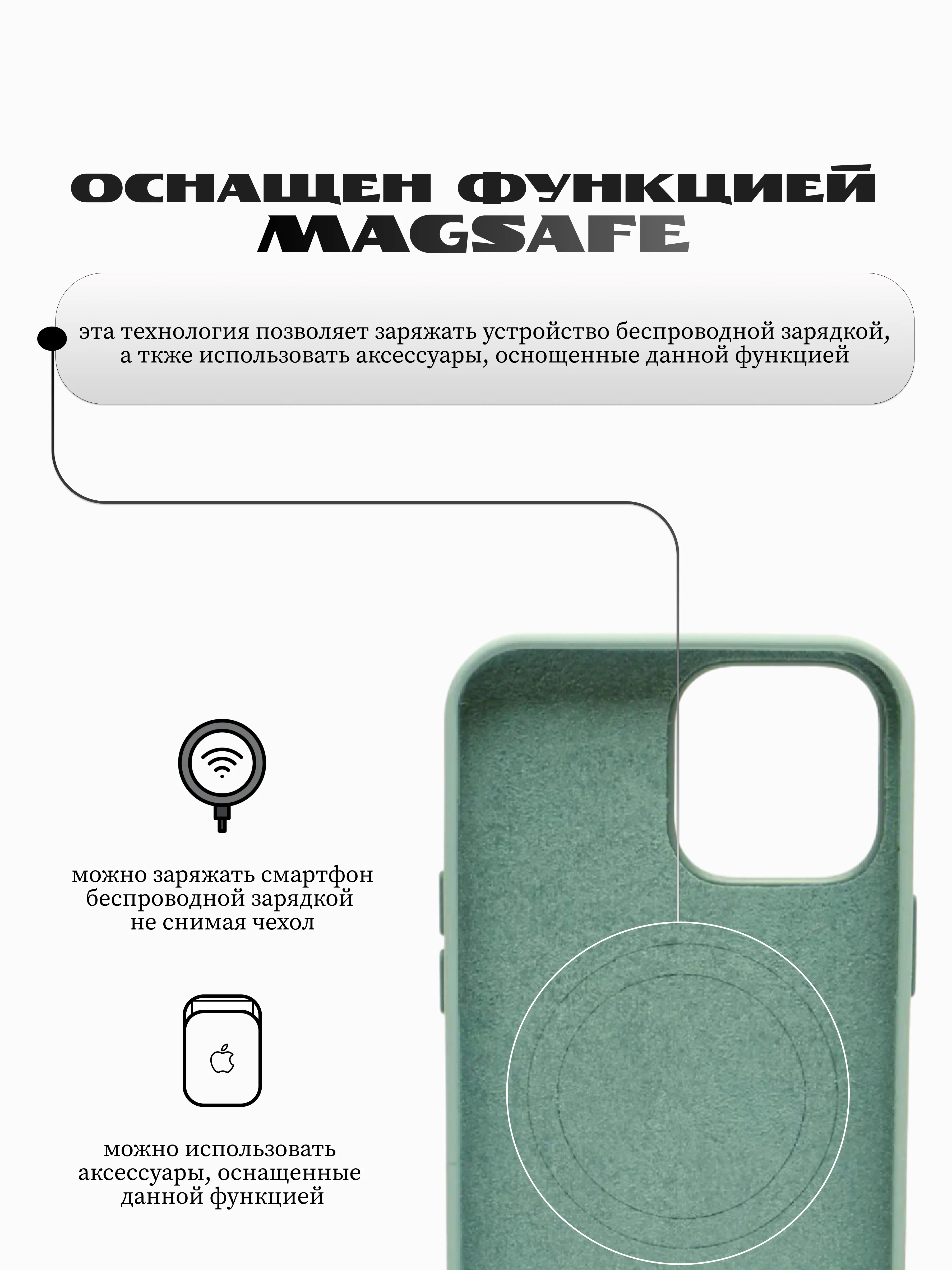 Мятный силиконовый чехол/Silicone Case MagSafe для iPhone 15 Pro