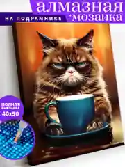 "Не выспался Кот" алмазная мозаика на подрамнике 40 х 50 "Art on Сanvas"