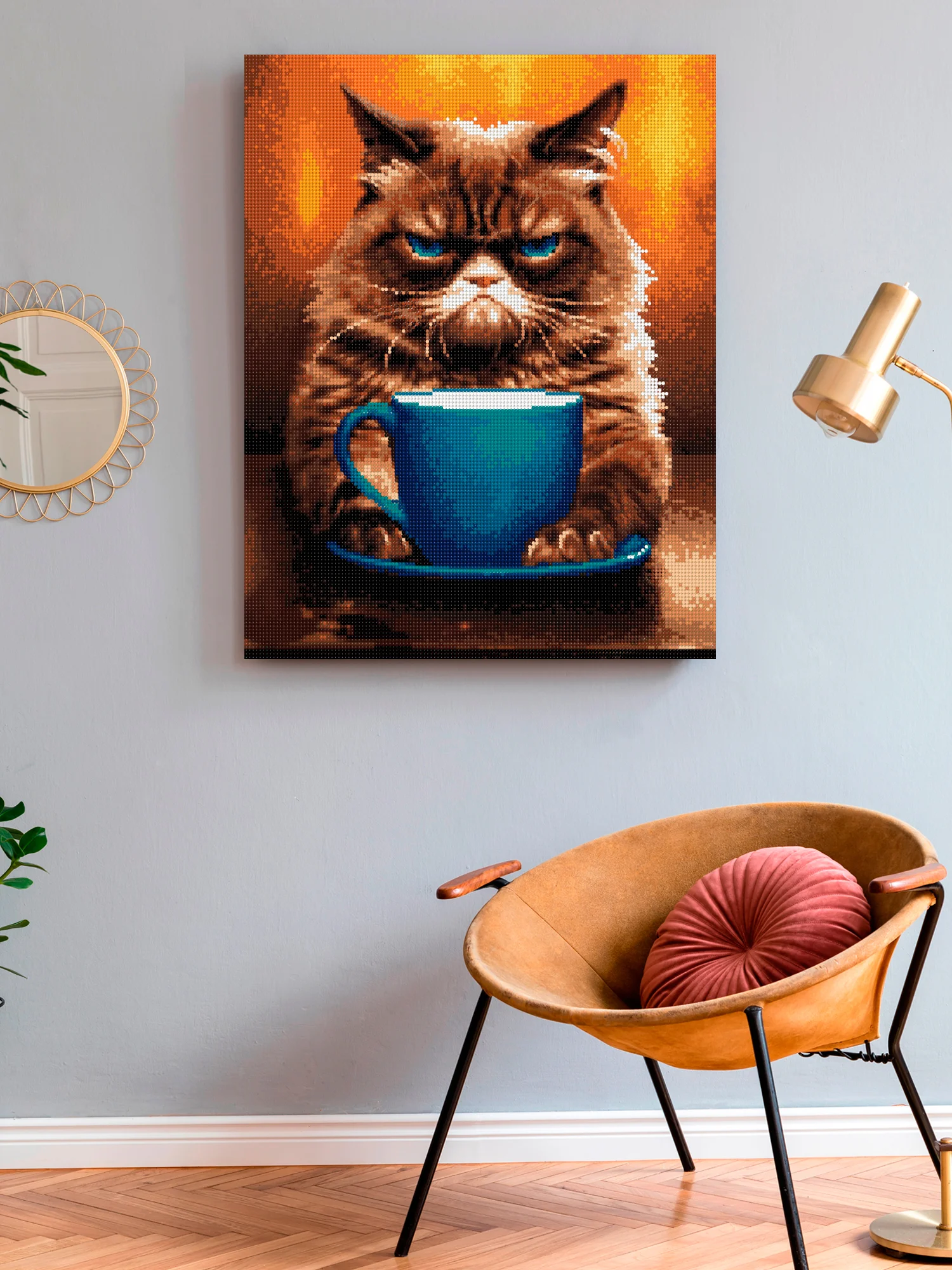 "Не выспался Кот" алмазная мозаика на подрамнике 40 х 50 "Art on Сanvas"