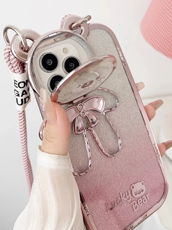 Тёмно-розовый чехол для iPhone 15 Pro Max, 15 Pro, 15, 14, 23, 12, 11, 14 Pro Max, 14 Pro Lucky Bear