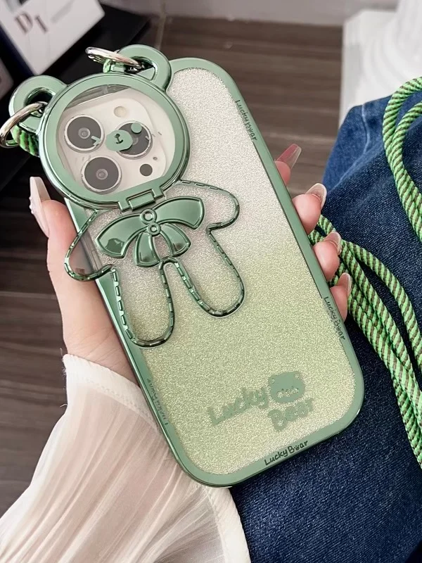 Тёмно-зелёный чехол для iPhone 15 Pro Max, 15 Pro, 15, 14, 23, 12, 11, 14 Pro Max, 14 Pro Lucky Bear