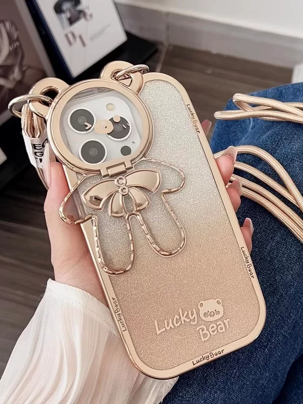 Золотой чехол для iPhone 15 Pro Max, 15 Pro, 15, 14, 23, 12, 11, 14 Pro Max, 14 Pro Lucky Bear
