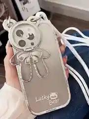 Серебряный чехол для iPhone 15 Pro Max, 15 Pro, 15, 14, 23, 12, 11, 14 Pro Max, 14 Pro Lucky Bear