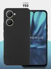 Черный чехол для Vivo Y03, Y18 силиконовый ROSCO матовый/ прозрачный, бортик защита камер, тонкий