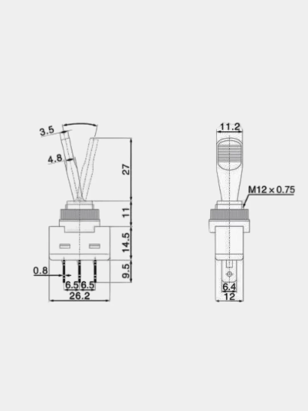 Синий тумблер 12V 20А (3c) ON-OFF однополюсный с подсветкой (комплект с клеммами и термоусадкой)