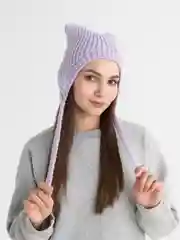 Сиреневый шапка с ушками