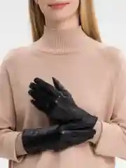 Угольный перчатки женские, из натуральной кожи, черные