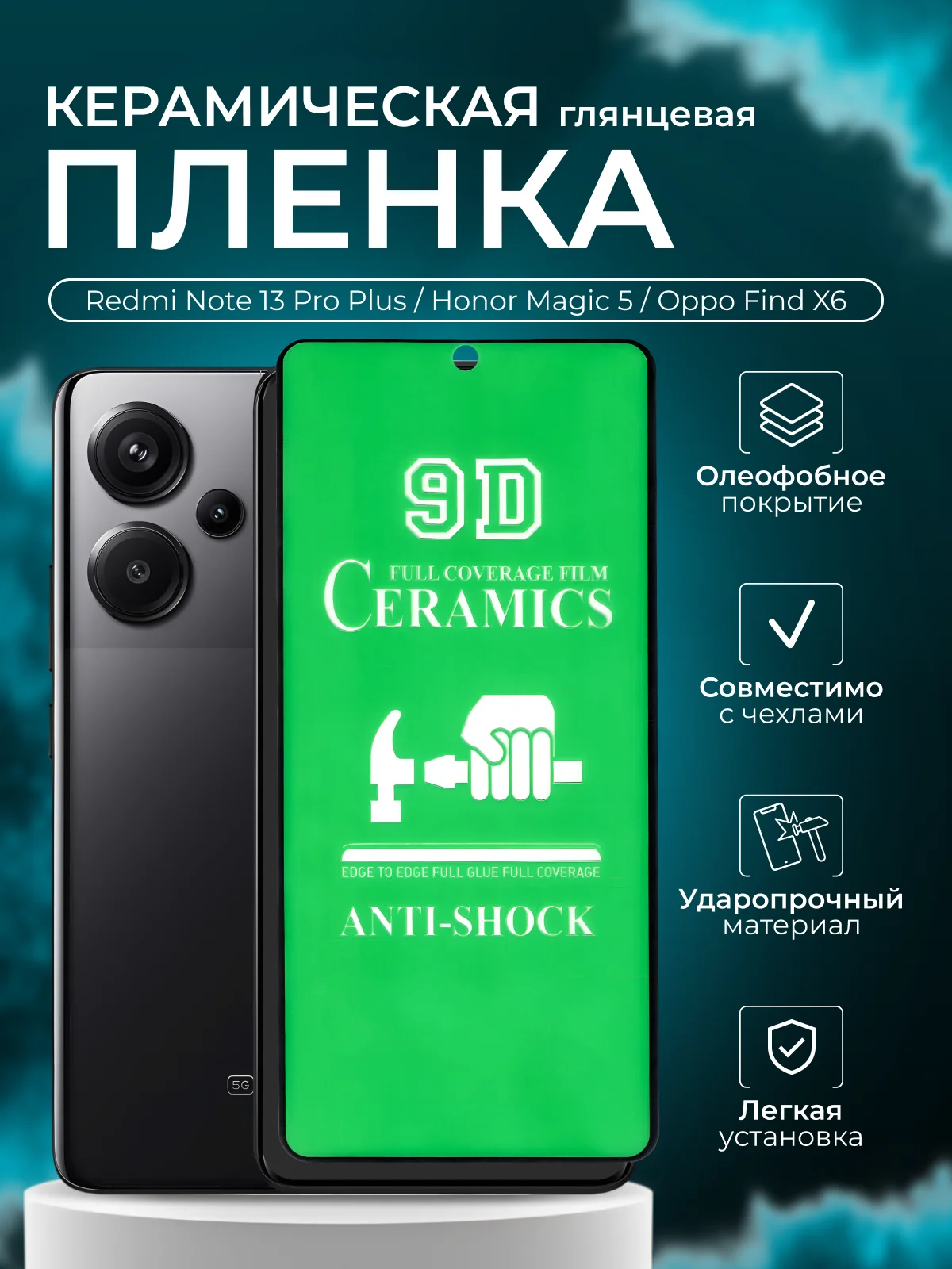 Защитная пленка для Redmi Note 13 Pro Plus / Honor Magic 5 / Oppo Find X6, глянцевая