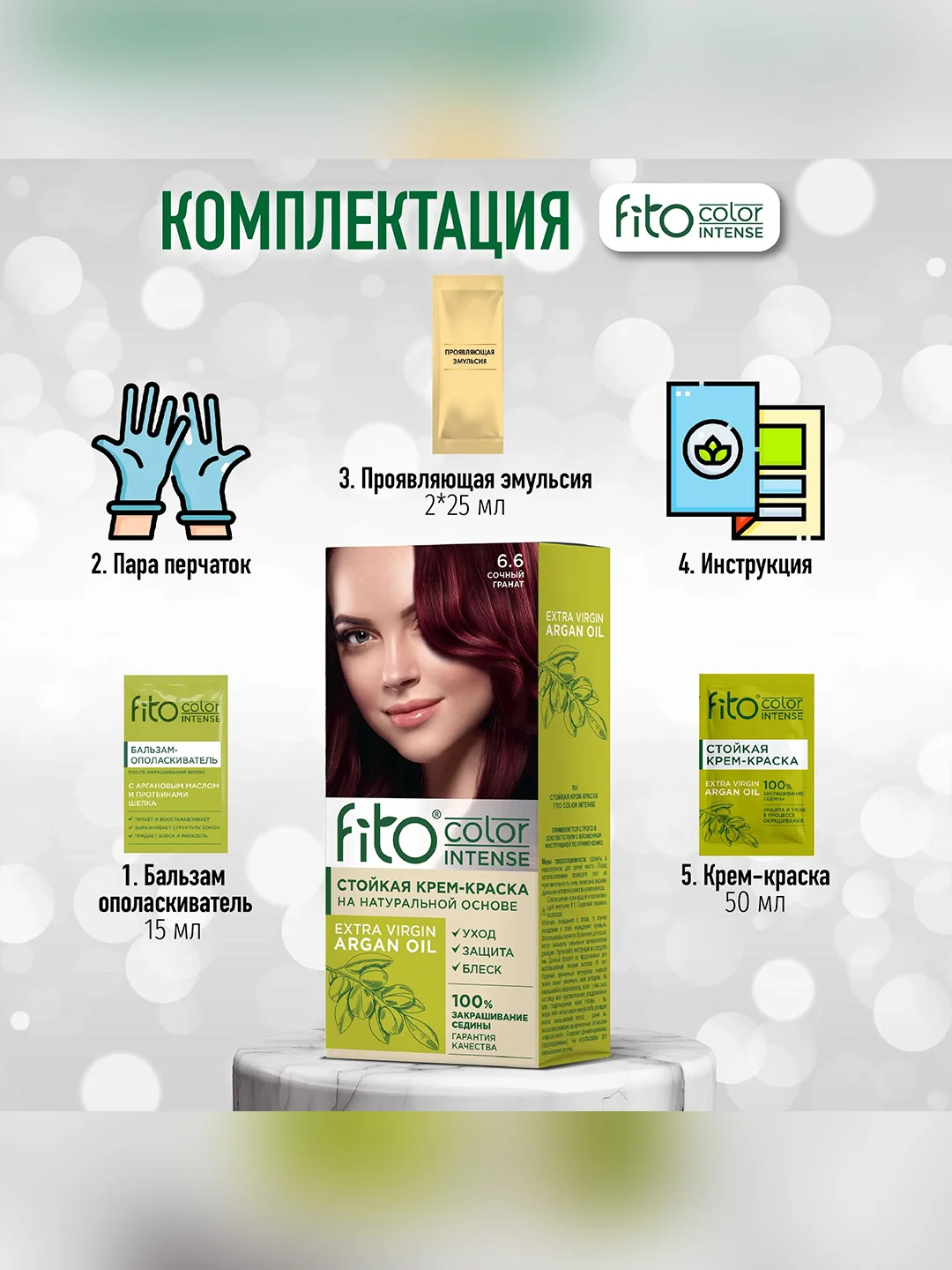 Стойкая крем-краска для волос Fito color intense, тон 6.6, Сочный гранат, 115 мл