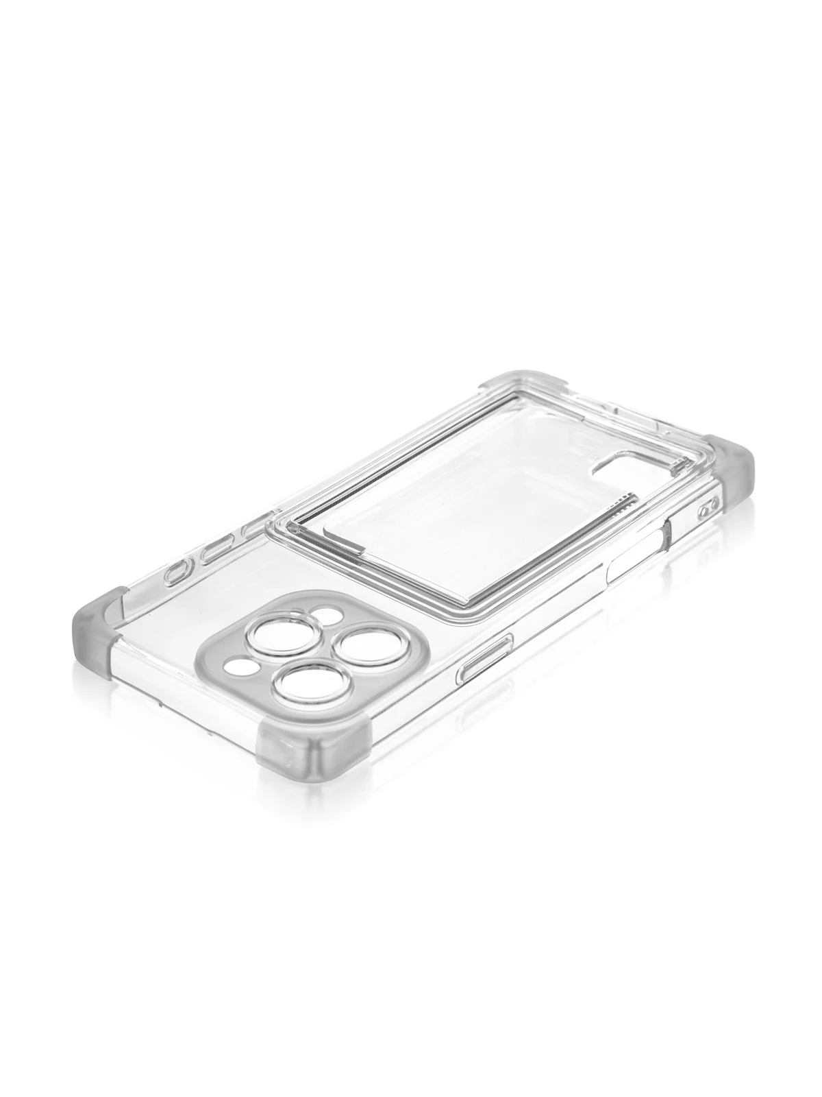 Прозрачный чехол для iPhone 16 Pro Max противоударный ROSCO, силиконовый, с карманом для карт, углами