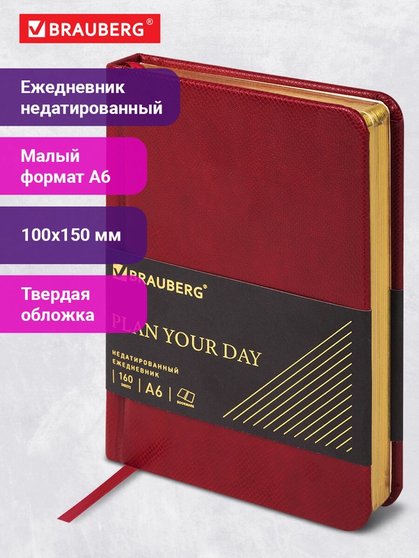 Ежедневник-планер (планинг) - блокнот недатированный МАЛЫЙ ФОРМАТ А6 экокожа, 114468