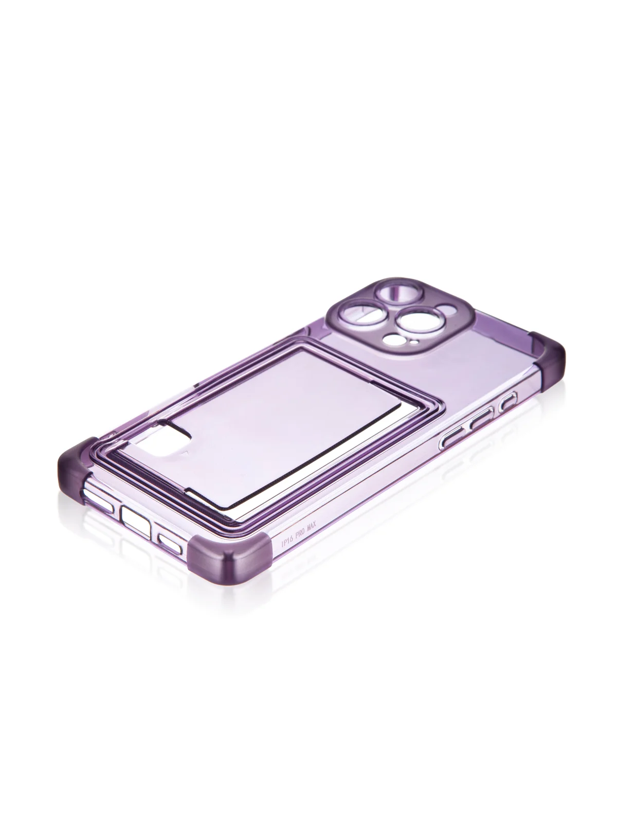 Фиолетовый чехол для iPhone 16 Pro Max противоударный ROSCO, силиконовый, с карманом для карт, углами