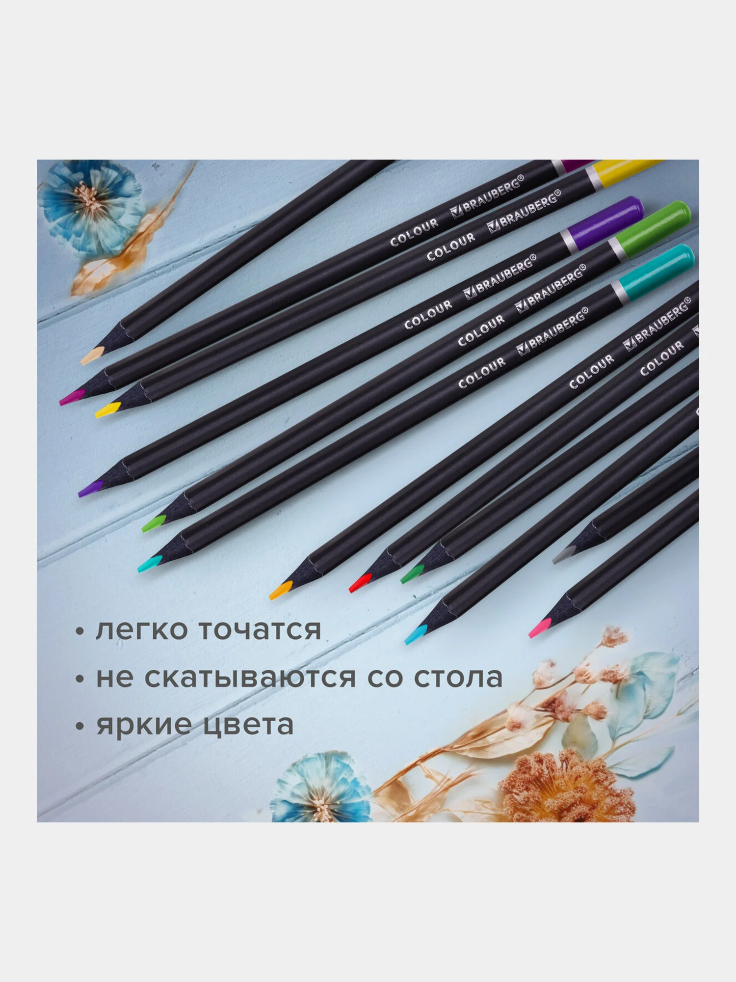 Карандаши цветные для рисования мягкие Brauberg Black Wood, 12 цветов, трехгранные 181948