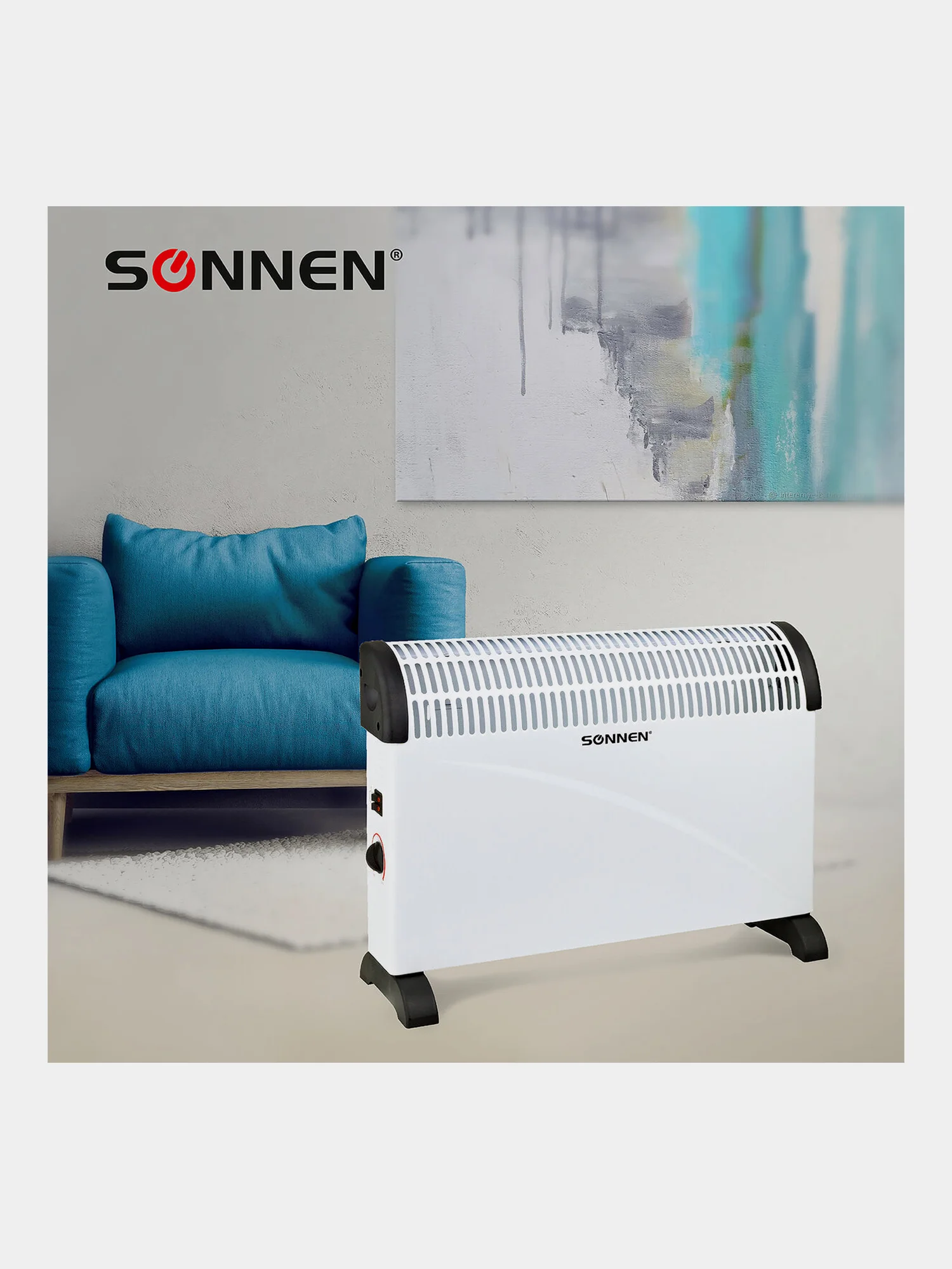 Обогреватель-конвектор SONNEN Y-01S, 2000Вт, 3 режима работы, белый/черный, 455309
