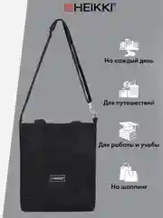 Сумка шоппер Heikki, женская, через плечо, шопер на молнии с карманами, вельвет, черный