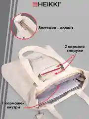 Сумка шоппер Heikki, женская, через плечо, шопер на молнии с карманами, вельвет, бежевый