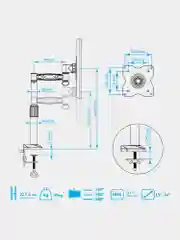 Кронштейн для монитора настольный Kromax Office-1, Vesa 75/100, 10-24, до 10 кг, 450676