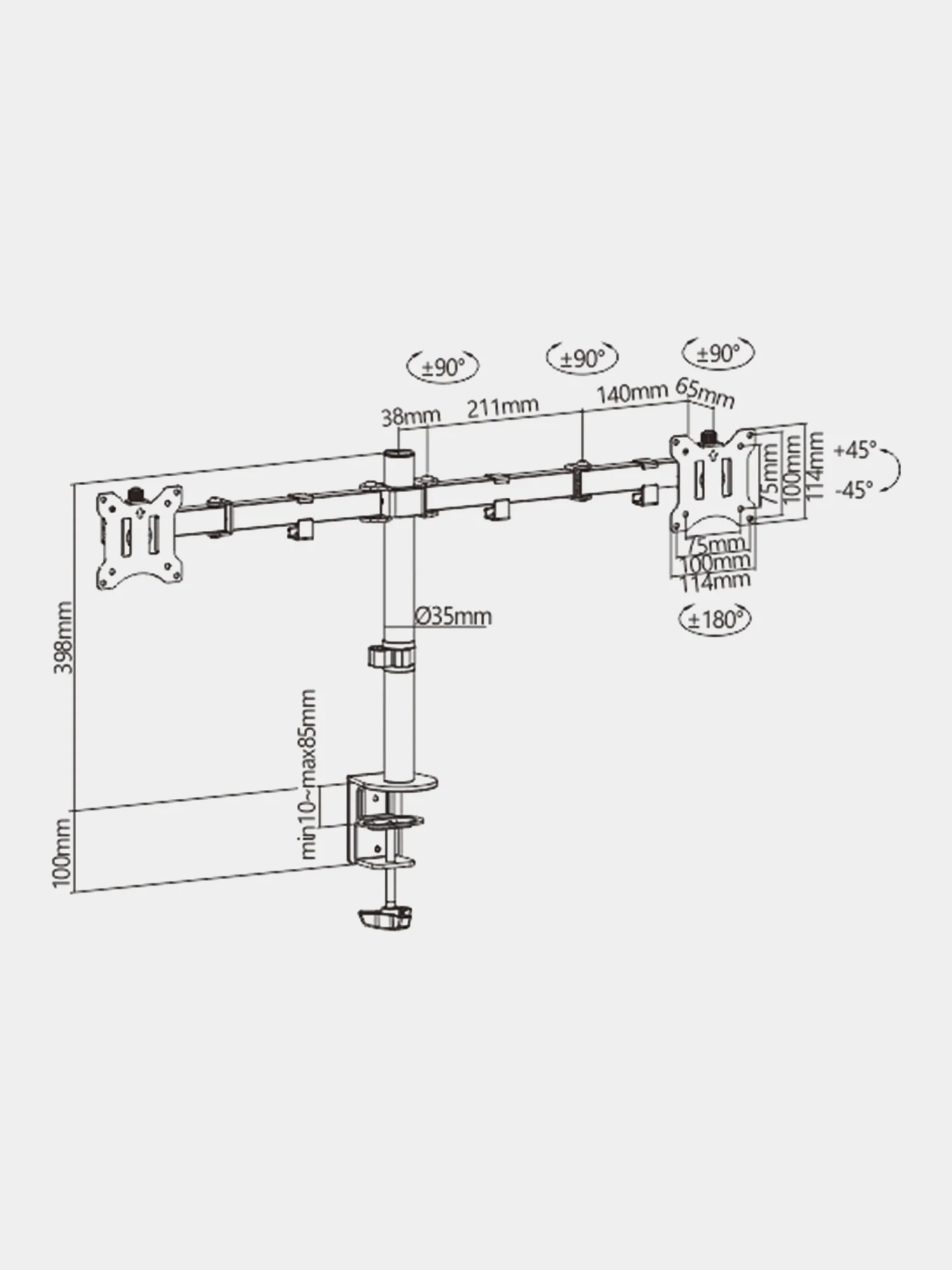 Кронштейн для двух мониторов настольный, 17"-32", до 16 кг, Sonnen, 455943