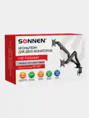 Кронштейн для двух мониторов настольный, 17"-27", до 14 кг, Sonnen, 455945