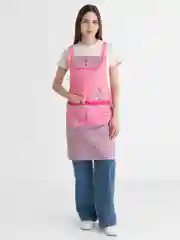 Розовый фартук кухонный в клетку с карманами, не промокаемый