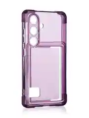 Фиолетовый чехол для Samsung Galaxy S24 противоударный ROSCO силиконовый с карманом для карт