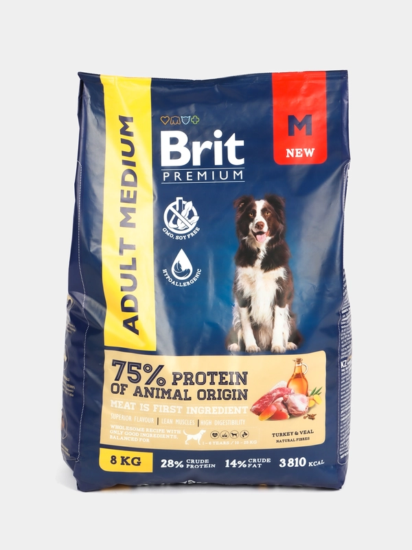 BRIT PREMIUM, Сухой корм с индейкой и телятиной для собак "Dog Adult Medium", 8 кг