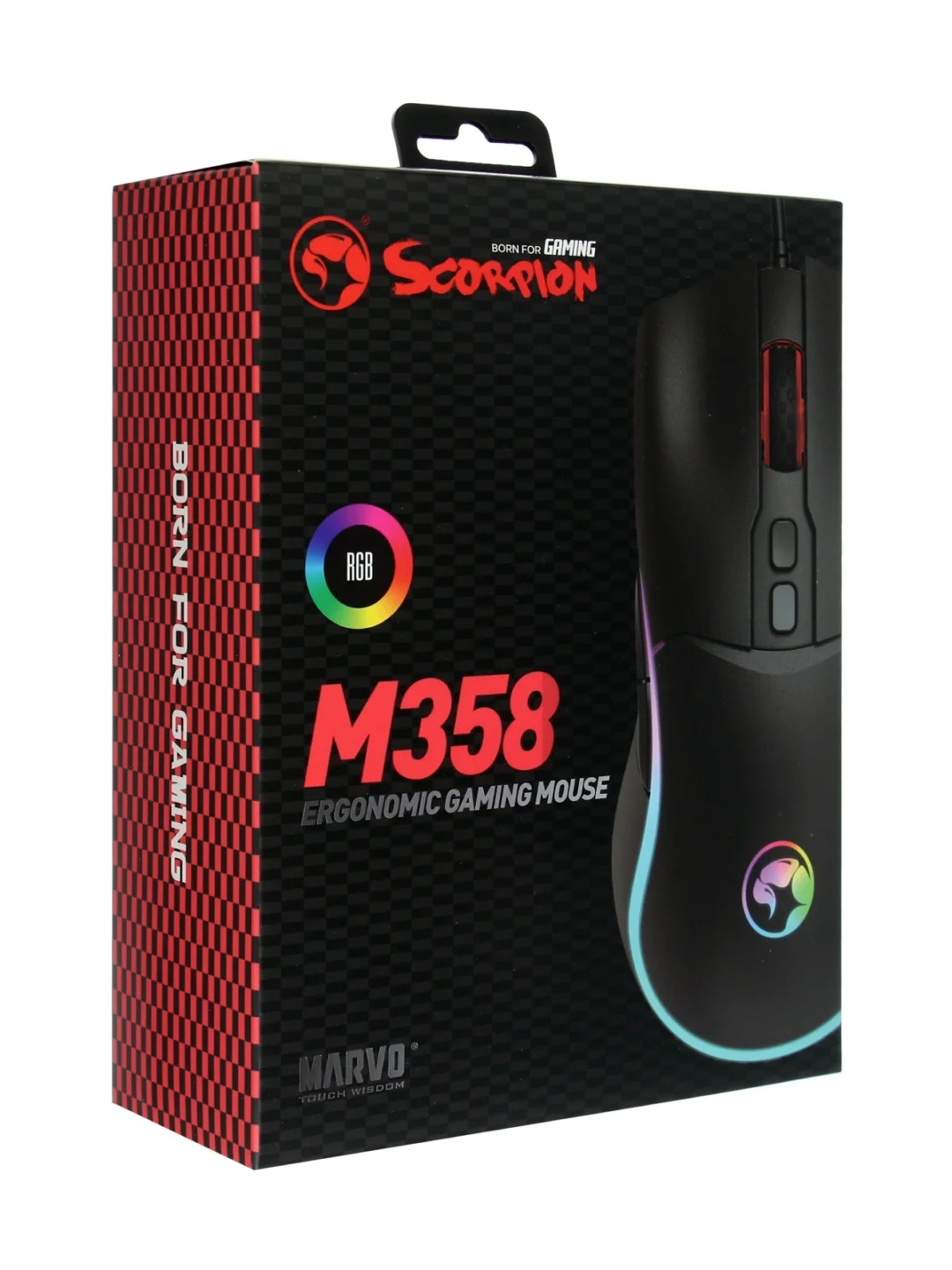 Черный игровая мышка проводная Marvo M358, 4 кнопки, оптическая, RGB, 12800 dpi, USB, 1.6 м